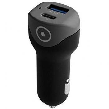 Muvit Cargador Coche USB Qualcomm QC 3.0 + Tipo C PD 18W Smart IC Negro