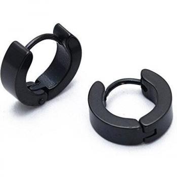 SODIAL(R) Par de Pendientes Acero Titanio Color Negro para Hombre Moda Nuevo