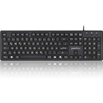 Teclado USB Perixx PERIBOARD-117 DE QWERTZ con Letras Grandes, Color Negro