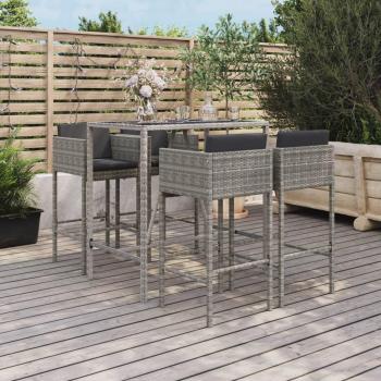 5-Piece Grey Poly Rattan Garden Bar Set with Cushions