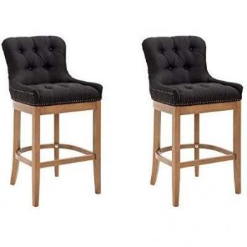 Set de 2 Taburetes Altos Lakewood Tapizados en Tela con Respaldo y Reposapiés - Color Negro Antiguo Claro