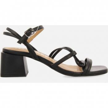 Sandalias negras de tacón con tiras trenzadas para mujer