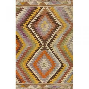 Alfombra de Vinilo Étnica Multicolor con Diseño de Rombos para Pasillo, Cocina y Salón - Diferentes Tamaños (Kilim 3000 01)