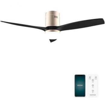 Cecotec EnergySilence Aero 5600 Aqua GoldBlack Connected Ventilador de Techo con Luz y Mando 40W, Wifi, protección IP44, 6 velocidades, 3 aspas, modo winter-summer y tempor