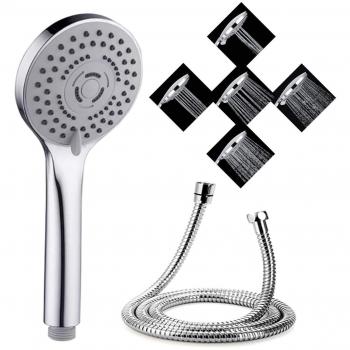 Cabezal de Ducha con 5 Modos de Spray con Manguera de Ducha de 1.5 M, Alta Presión y Ahorro de Agua Alcachofa Ducha, Cabezal de Ducha Universal, Fácil de Limpiar e Instalar.