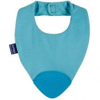 Chicco Gummy bib - Mordedor y babero 2 en 1, 2 m+, azul