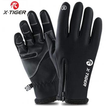 X-TIGER Invierno Vellón Térmico MTB Ciclismo Guantes Calientes, Guantes De Pantalla Táctil para Hombre con Dedos Completos Cortavientos E Impermeable