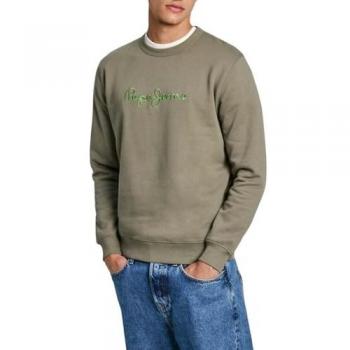 Sudadera de hombre Pepe Jeans New Joe Crew cuello redondo con logo bordado, color verde oscuro (Safari Green), talla XXL