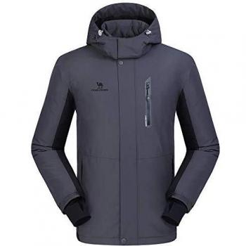 CAMEL CROWN Chaqueta Impermeable con Capucha para Hombre, A Prueba de Viento Chaqueta de Esquí con Forro Polar, Jacket Invierno para Montaña Cámping Viajes Snowboard Deportes Múltiples Bolsillos