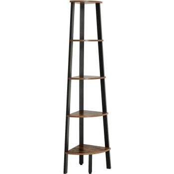 Estantería de esquina tipo escalera de 5 niveles, rinconera de almacenamiento vintage, ideal para sala de estar, hogar y oficina, en vintage y negro
