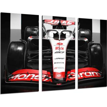 Set de 3 cuadros decorativos Fórmula 1 Haas VF-23 2023, Hulkenberg y Magnussen, impresión digital sobre madera