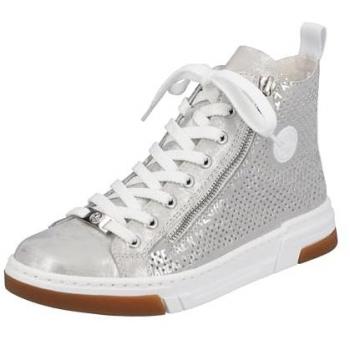 Sneaker Rieker Alta de Mujer, Talla 42, Color Gris con Detalles Plateados, Cuero Sintético, Estampado, Calzado Deportivo con Suela de Plataforma