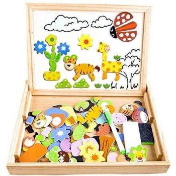 COOLJOY Puzzles Rompecabezas Magnéticos de Madera Juguete Educativo Tablero de Dibujo de Doble Cara para Niños Niña 3 Años 4 Años 5 Años - Acerca de 100 Piezas