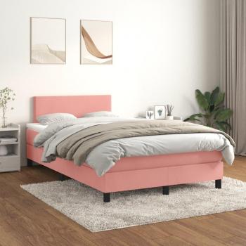 Cama box spring de muelles con colchón en terciopelo rosa 120x200 cm