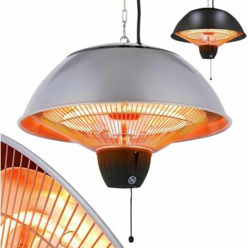 Calefactor de Techo AREBOS 1500W - Calentador Infrarrojo Eléctrico Interior y Exterior - 2 Niveles de Calor - Color Plata