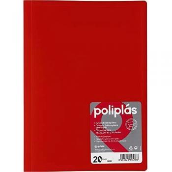 Carpeta fundas Poliplás translucido A4 rojo 20 fundas