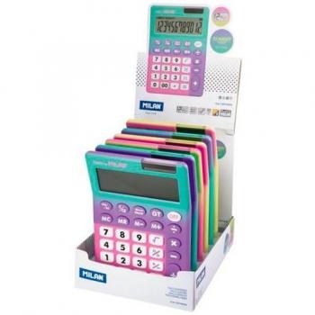 Milan Caja Expositora con 6 Calculadoras Sunset de 12 Dígitos en Colores Surtidos