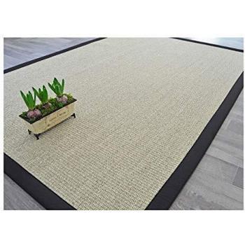 Alfombra de Sisal Quintana Blanqueada con Trenza de Algodón Negro - 140 x 200 cm