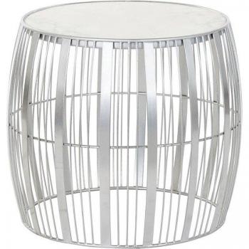 Mesa auxiliar de diseño con estructura de hierro y tapa de mármol blanco