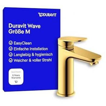 Mezclador de lavabo Duravit Wave M sin desagüe, dorado pulido, 122 mm de salida