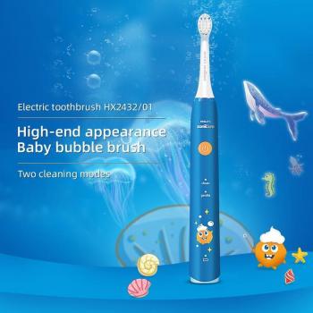 Cepillo de dientes eléctrico Sonic Philips HX2432 para niños con cerdas suaves y vibración sónica en color azul y rosa