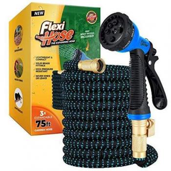 Flexi Hose Upgraded Expandable Garden Hose Pipe Including 8 Function Spray Gun Nozzle - Extra Strength with 2 cm Solid Brass Fittings - No-Kink Flexible Water Hose