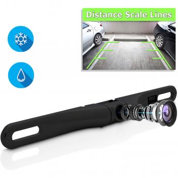 Pyle PLCM18BC License Plate Mount Rear View Backup Color Camera with Distance Scale Line - Zinc Black Chrome