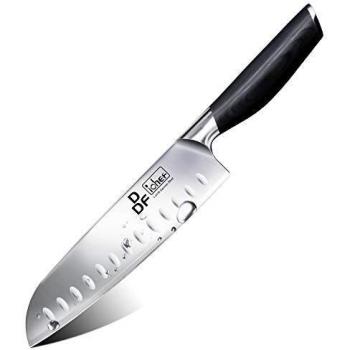 DDF iohEF Cuchillo de Cocina, Cuchillo de Cocinero Santoku Profesional 18cm Acero Inoxidable Alemán Hoja Mango Ergonómico para Vegetales, Frutas, Carne, La Cocinas y Restaurantes Caja de Regalo