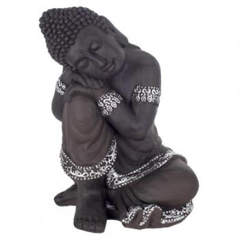 Cestas Mimbre Pack de 3, 21x30x35 cm y Figura De Buda Marrón 26x29x41cm