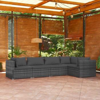 5-Piece Grey Poly Rattan Garden Lounge Set with Cushions