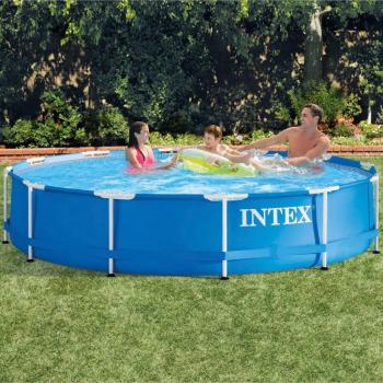 Intex Metal Frame Swimming Pool - Round, 366 cm Diameter x 76 cm Height, 6,503L Capacity, for 4-7 People, Blue