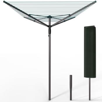 Tendedero Giratorio de 50 m para Ropa de Exterior con 4 Brazos, Plegable, Funda y Estaca, Color Gris/Azul