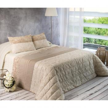 Algodón Blanco Ronaldo - Colcha bouti jacquard, para cama de 150 cm, 250 x 270 cm, 2 fundas de cojín, 60 x 40 cm, color beige