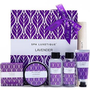 Spa Luxetique Set de Spa a Lavanda, Set de Regalo para Mujer, Caja de Regalo Pequeño para Ella, Con Crema de Manos, Loción Corporal, Baño de Burbujas, Gel de Ducha, Regalo Original para Mujer
