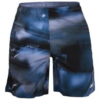 Reebok Pantalones Cortos Austin Aop Negro con diseño estampado, tejido ligero, cintura elástica con cordón ajustable, bolsillos laterales y tecnología de secado rápido