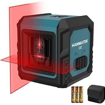 Nivel Láser, HANMATEK LV2 Nivelador Láser Horizontal y Vertical Autonivelante, Líneas Cruzadas, IP54, Bolsa Portátil, para Diseño de Interiores, 1,2 m Anti-Caída, ±3.5° Nivelación Automática