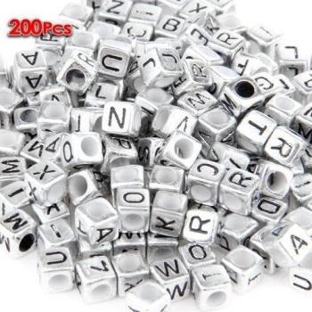 SODIAL(R) 200X Abalorio Plastico Cuadrado Letras 6mm DIY Joyas Artesania