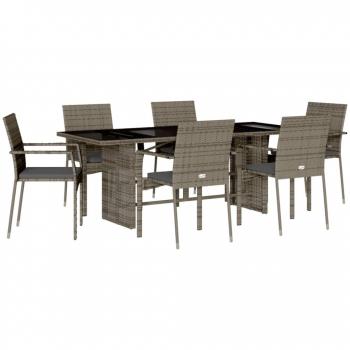 7 Piece Grey Poly Rattan Garden Dining Set with Cushions