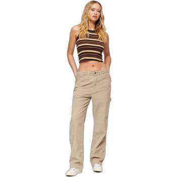 Superdry Women's Stone Wash Taupe Brown Corduroy Carpenter Pants