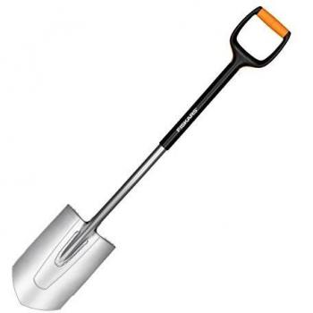 Fiskars Pala de jardín, Borde puntiagudo para suelos duros, Longitud: 108 cm, Negro/Naranja, 1003684
