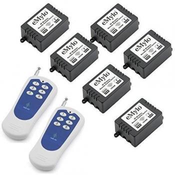emylo AC 220V-230V-240V 1000W Interruptor de Control Remoto inalámbrico de 6 x 1 Canales Módulo de relé RF Automatización del hogar Interruptor de luz DIY con transmisor 433MHZ 150m