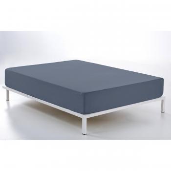 ESTELIA - Sábana Bajera Ajustable 100% algodón Peinado de 200 Hilos, Color Acero - Cama de 105 cm - Alto de 30 cm