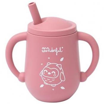 Vaso Antiderrame para Bebés Mr. Wonderful Búho Rosa - Diseño con 2 Asas, Apto para Lavavajillas y Microondas, 100 ml