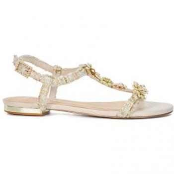Dune London Women's Floral Embellished T-Bar Sandals - Tan - Size 6