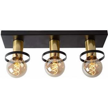 Lámpara de techo Anaka, 3 luces E27, forma alargada, color negro y dorado mate