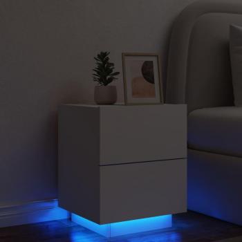 Mesita de noche con luces LED en madera blanca