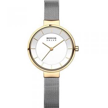 Reloj Solar para Mujer Bering 31mm Dorado con Cristal de Zafiro y Pulsera Milanaise 5ATM