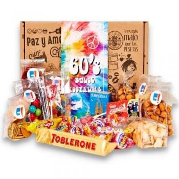 Caja Regalo de Chuches y Chocolates típicos de los 60's | Ideal para Regalar a un Amigo, un Cumpleaños