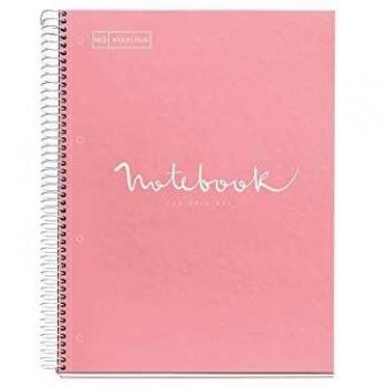 Miquelrius - Cuaderno Notebook Emotions, 1 Franja de Color, A4, 80 Hojas Cuadriculadas de 5 mm, Papel 90 g, 4 Taladros, Cubierta de Cartón Duro, color Rosa Claro