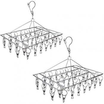 Paquete de 2 estantes de Secado de Ropa de Acero Inoxidable, Gancho Giratorio, Perchero para percheros, Ropa Interior, Sostenes, Ropa de bebé, Guantes,36 Clavijas